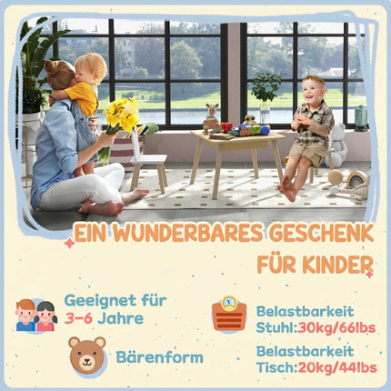 Kindertischgarnitur mit 2 Bärenstühlen, Stauraum, für Kinder von 3-6 Jahren
