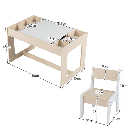 Kindertisch-Set mit 2 Stühlen, doppelseitige Tischplatte