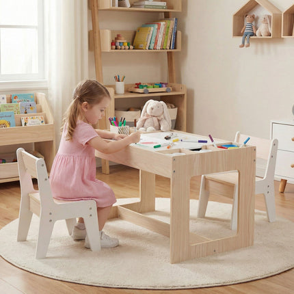 Kindertisch-Set mit 2 Stühlen, doppelseitige Tischplatte