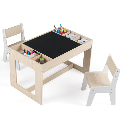 Kindertisch-Set mit 2 Stühlen, doppelseitige Tischplatte