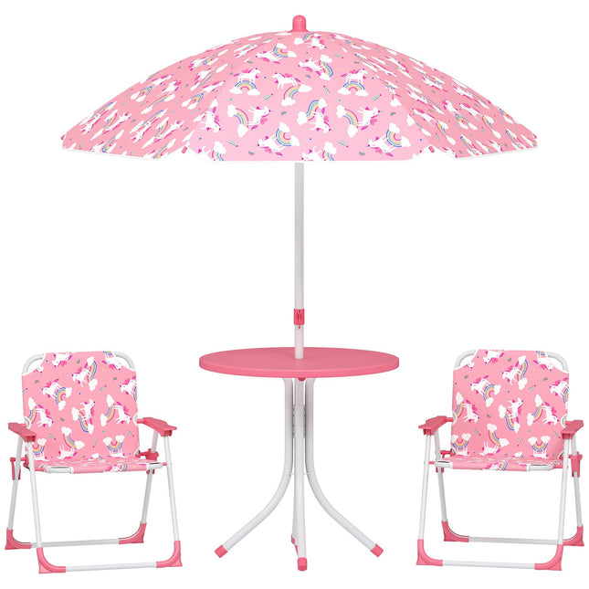 Kindertisch-Set mit Schirm, Rosa, 4-teilig