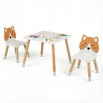 Kinder Tisch und 2 Stühle Set, Weiß, Kiefernholzbeine