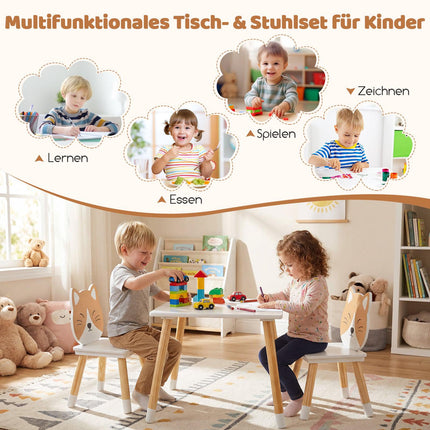 Kinder Tisch und 2 Stühle Set, Weiß, Kiefernholzbeine
