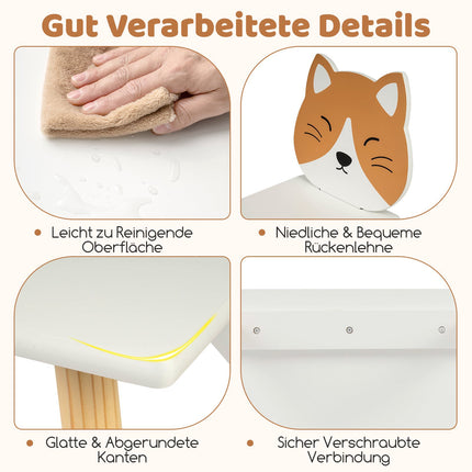 Kinder Tisch und 2 Stühle Set, Weiß, Kiefernholzbeine