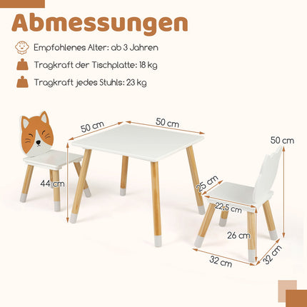 Kinder Tisch und 2 Stühle Set, Weiß, Kiefernholzbeine