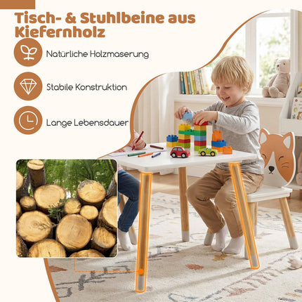Kinder Tisch und 2 Stühle Set, Weiß, Kiefernholzbeine