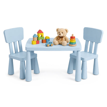 Children's Table and Chair Set, 3-Piece, Blue Plastic