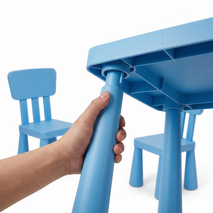 Children's Table and Chair Set, 3-Piece, Blue Plastic