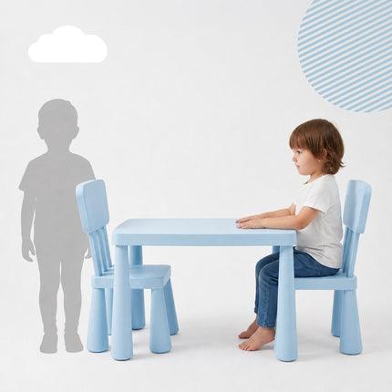 Children's Table and Chair Set, 3-Piece, Blue Plastic