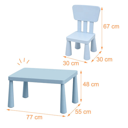 Children's Table and Chair Set, 3-Piece, Blue Plastic