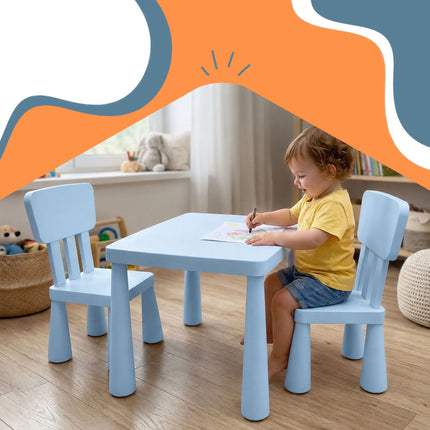 Children's Table and Chair Set, 3-Piece, Blue Plastic