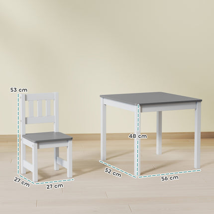 Children's Table and Chair Set, 3-Piece, Grey, Wood