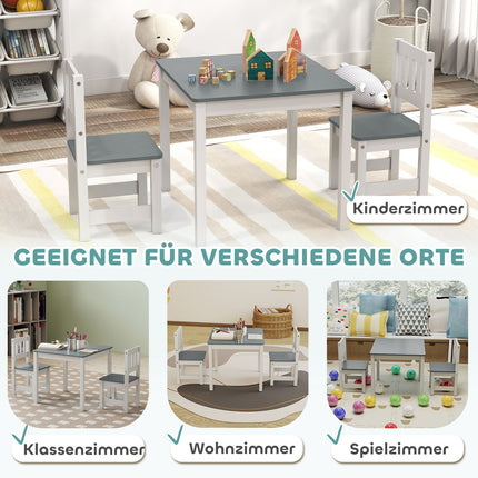 Children's Table and Chair Set, 3-Piece, Grey, Wood