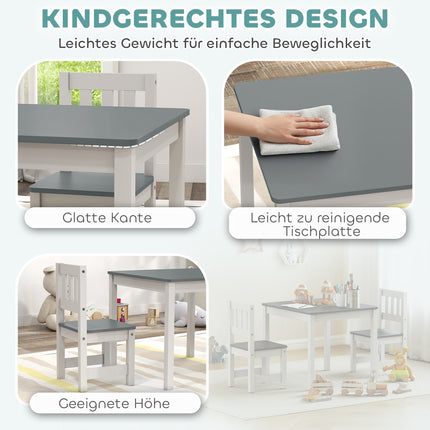 Children's Table and Chair Set, 3-Piece, Grey, Wood