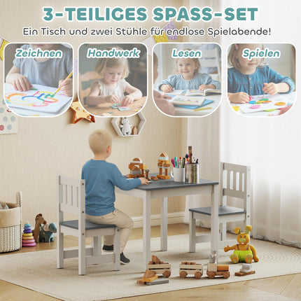 Children's Table and Chair Set, 3-Piece, Grey, Wood