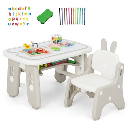 Children's Table and Chair Set Artificial Table and Chair for Toddlers with Hinged Bookshelf Gray