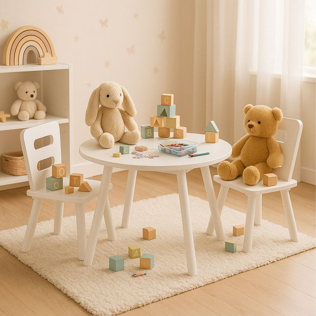 Kindertisch- und Stuhlset mit Stauraum