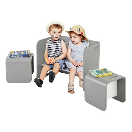 Children's Table and Chairs Set, Wood, Gray, 3-Piece