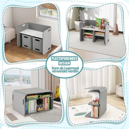Children's Table and Chairs Set, Wood, Gray, 3-Piece