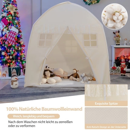 Kinderzelt Großes Prinzessinnenzelt mit Tragetasche Antirutschmatte Reißverschluss Beige
