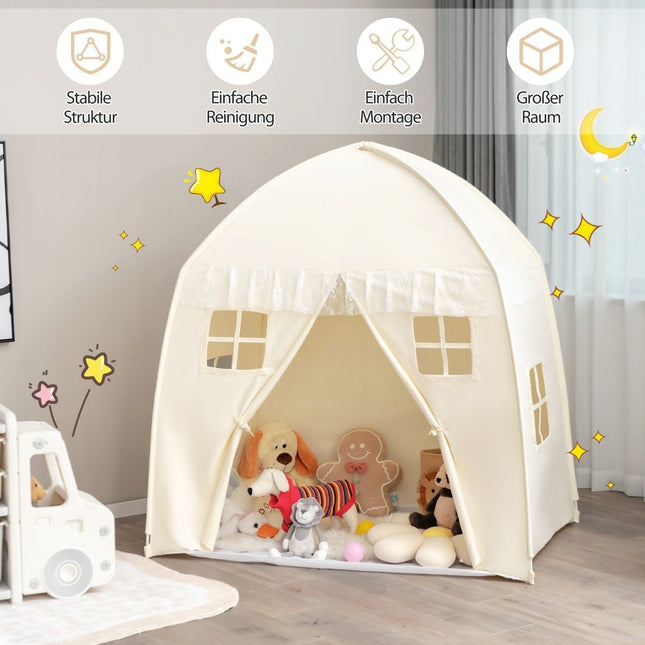 Kinderzelt Großes Prinzessinnenzelt mit Tragetasche Antirutschmatte Reißverschluss Beige