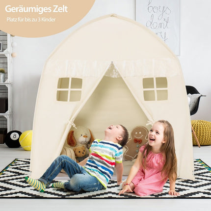 Kinderzelt Großes Prinzessinnenzelt mit Tragetasche Antirutschmatte Reißverschluss Beige