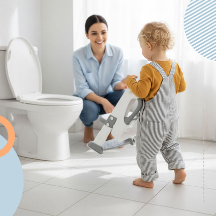 Dětské WC sedátko se schůdky, nastavitelné, šedobílé