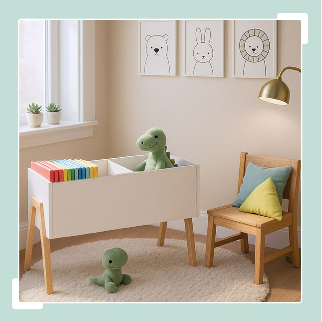 Kinderspielzeugkiste – Skandinavisches Design, Holzbeine