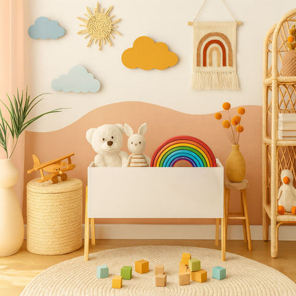 Children's Toy Chest – Scandinavian Design, Wooden Legs