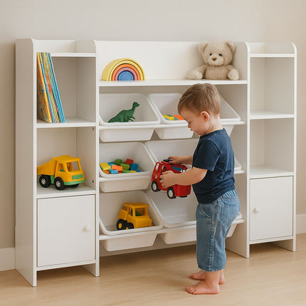 Children's Toy Shelf with 8 Boxes and 3 Shelves