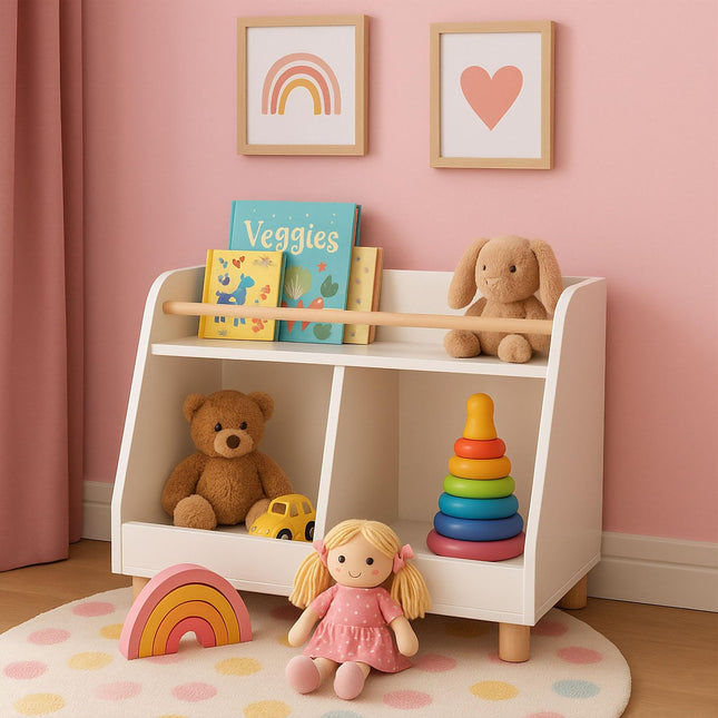 Children's Toy Storage Shelf – 2 Compartments, 1 Shelf