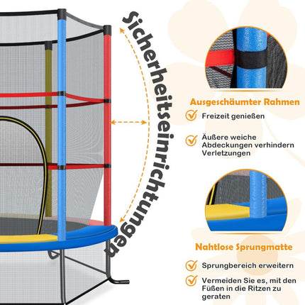 Kinder-Trampolin mit Sicherheitsnetz, Ø140cm, 135kg Tragkraft