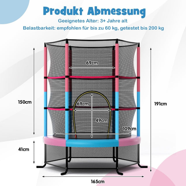 Kinder-Trampolin mit Sicherheitsnetz, 165cm, 200kg Belastbarkeit