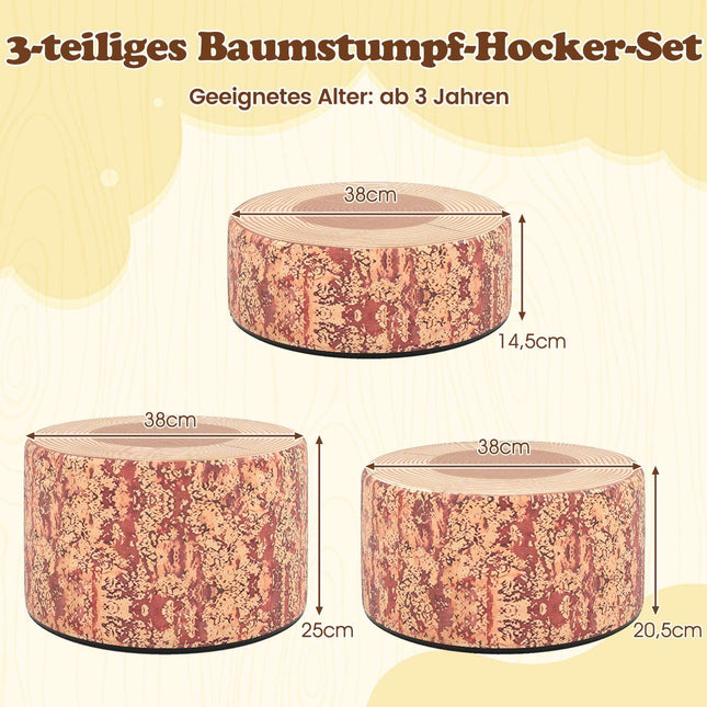 Kinderbaumstumpfhocker-Set, 3-teilig, Kunstleder