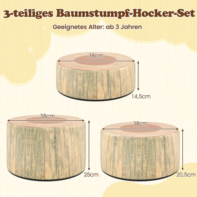 Kinder Baumstamm-Hocker-Set, 3-teilig, Grün