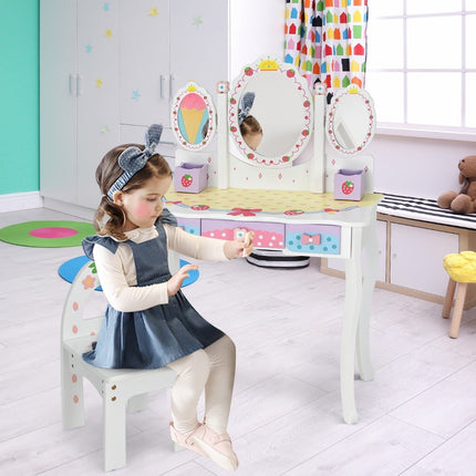 Children's Vanity Set with Folding Mirror, White, MDF