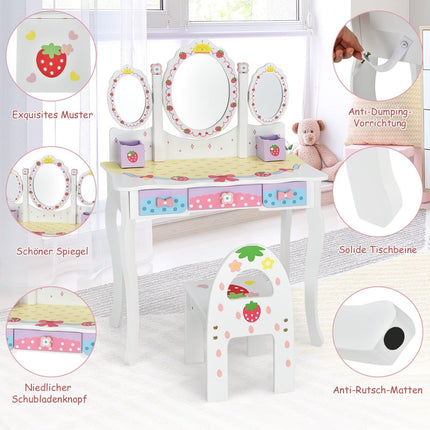 Children's Vanity Set with Folding Mirror, White, MDF