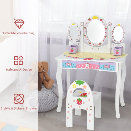Children's Vanity Set with Folding Mirror, White, MDF