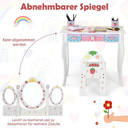 Children's Vanity Set with Folding Mirror, White, MDF