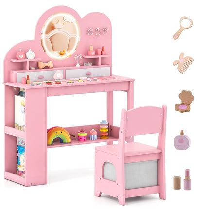 Kinderschminktisch-Set mit Lichtern und Stuhl, Rosa