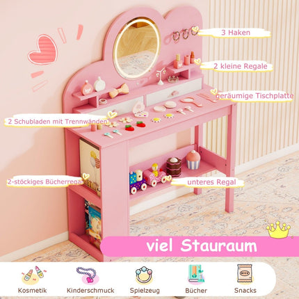 Kinderschminktisch-Set mit Lichtern und Stuhl, Rosa