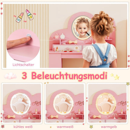 Kinderschminktisch-Set mit Lichtern und Stuhl, Rosa