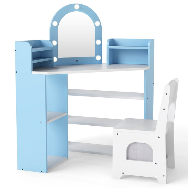 Kinder Schminktisch-Set mit Spiegel & Lichtern – Blau