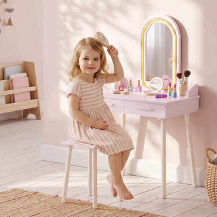 Children's Vanity Table Set with LED Mirror and Stool