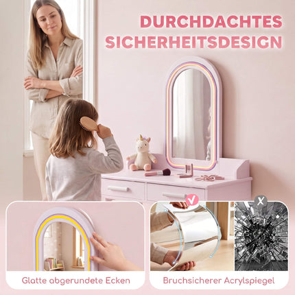 Children's Vanity Table Set with LED Mirror and Stool