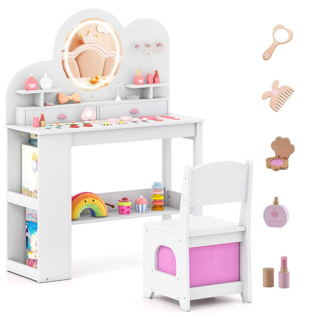 Kinderschminktisch-Set mit Lichtern, Spiegel und Stuhl