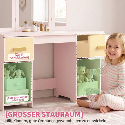 Children's Vanity Table Set with Stool and Mirror, Pink