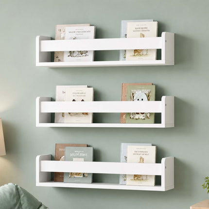 Children's Wall Shelves Set of 3, White MDF, 58cm