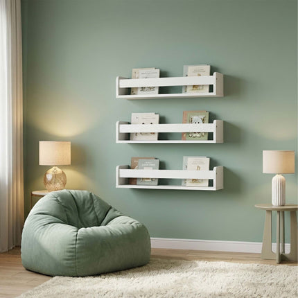 Children's Wall Shelves Set of 3, White MDF, 58cm
