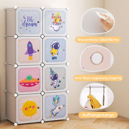 Kinderkleiderschrank-Organizer, 8 Würfel, Weiß, Verstellbar